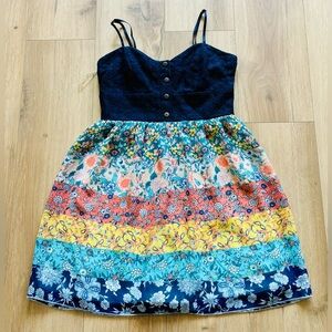 Trixxi dress size 1, navy, multicolored floral, adjustable straps, lined